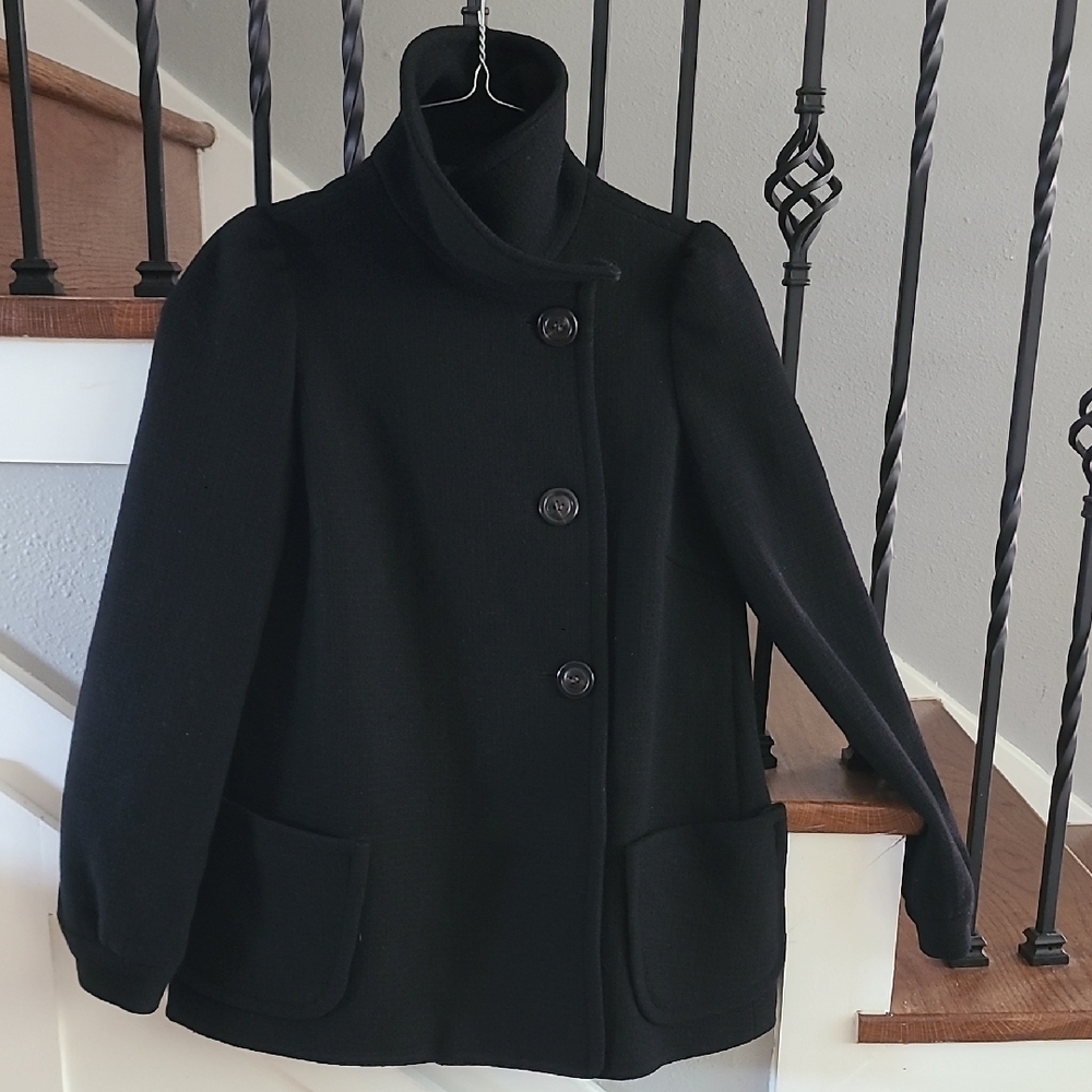 Women’s Black Button-Front Wool Coat